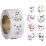 サンキューシール ギフトステッカー ラッピング用品 花柄 ボタニカル柄 おしゃれ かわいい 500枚 ロール型 THANK YOU ありがとう 感謝 お礼 プレゼント 配送 発送 ハンドメイド用 手作り用品