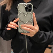 iPhoneケース アイフォンケース スマホカバー ハート 3連 フレームデザイン おしゃれ かわいい キラキラ ラメシート グリッターデザイン 背面保護 傷防止 大人女子 レディース スマートフォンケース アイフォーン用 iPhone15 14 13 12 11