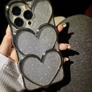 iPhoneケース アイフォンケース スマホカバー ハート 3連 フレームデザイン おしゃれ かわいい キラキラ ラメシート グリッターデザイン 背面保護 傷防止 大人女子 レディース スマートフォンケース アイフォーン用 iPhone15 14 13 12 11