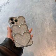 iPhoneケース アイフォンケース スマホカバー ハート 3連 フレームデザイン おしゃれ かわいい キラキラ ラメシート グリッターデザイン 背面保護 傷防止 大人女子 レディース スマートフォンケース アイフォーン用 iPhone15 14 13 12 11