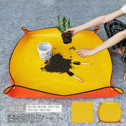 園芸用シート プランティングシート 植替え用シート ガーデニングマット トレイ式 厚手タイプ 防水 汚れ防止 片付けらくちん 持ち運び楽々 コンパクト 折り畳み 四隅スナップボタン 園芸グッズ ガーデニンググッズ 便利アイテム イエロー 50×50 66×66 100×100 75×100 100×120