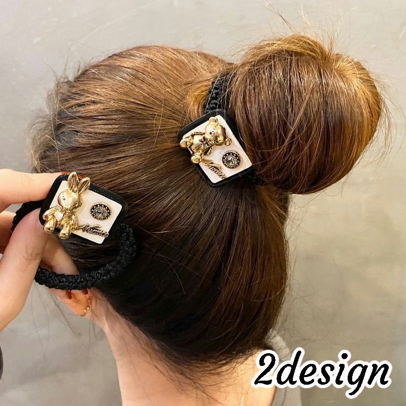 ヘアゴム 髪ゴム ヘアアクセサリー レディース 女性用 クマ ウサギ ラインストーン ロゴ 英字 スクエア 髪留め まとめ髪 髪飾り ヘアアレンジ おしゃれ かわいい プレゼント ギフト
