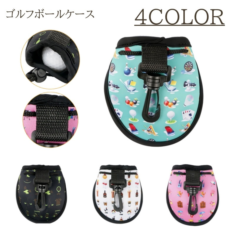 ゴルフボールケース ボールケース ゴルフボール フック付き 巾着バッグ 総柄 おしゃれ かわいい かっこいい 個性的 女性 男性 メンズ レディース 吊り下げ
