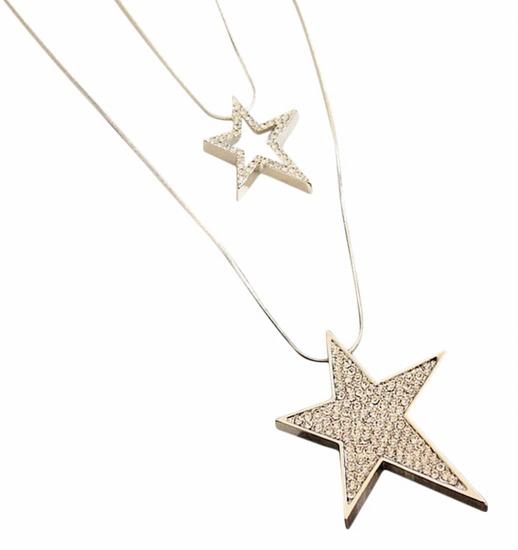 ネックレス ロングネックレス 2連 2重 ペンダント アクセサリー レディース 星 スター 五芒星 ラインストーン チェーン お出掛け ギフト 記念日 贈り物 プレゼント おしゃれ