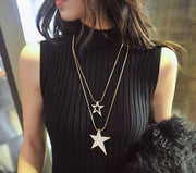 ネックレス ロングネックレス 2連 2重 ペンダント アクセサリー レディース 星 スター 五芒星 ラインストーン チェーン お出掛け ギフト 記念日 贈り物 プレゼント おしゃれ