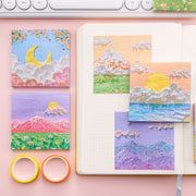 油絵風ふせん 付箋 文房具 正方形 月 太陽 風景画 かわいい 大きめ 目立ちやすい デコレーション