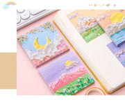 油絵風ふせん 付箋 文房具 正方形 月 太陽 風景画 かわいい 大きめ 目立ちやすい デコレーション