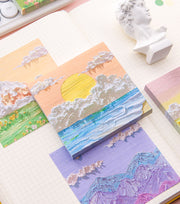 油絵風ふせん 付箋 文房具 正方形 月 太陽 風景画 かわいい 大きめ 目立ちやすい デコレーション
