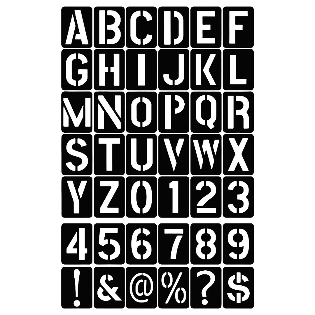 ステンシルシート テンプレート 42枚セット ステンシルプレート 型紙 英数字 英語 数字 アルファベット ロゴ 記号 DIY 画材 大判サイズ おしゃれ かわいい かっこいい アーミー風 家具 オリジナル 作品 インテリア 自作