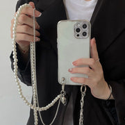 iPhone用ケース スマホケース スマホカバー チェーンストラップ付 ショルダー 肩掛け 斜めがけ 軽量 耐衝撃 背面 カメラ保護 クリア