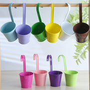 フラワーポット 植木鉢 鉢カバー 園芸用品 インテリア雑貨 小物入れ 底穴なし ハンドル フック付き ハンギング 吊り下げ 鉄製 小型 観葉植物 カラフル おしゃれ