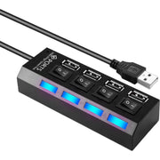 USBハブ USB2.0 HUB 50cmケーブル 4ポート スイッチ付き バスパワー 高速 データ転送 480Mbps リチウム ドッキングステーション 充電器 USBコンセント 小型 コンパクト 使いやすい LEDライト パソコン ノートパソコン ノートPC 周辺機器 Windows