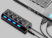 USBハブ USB2.0 HUB 50cmケーブル 4ポート スイッチ付き バスパワー 高速 データ転送 480Mbps リチウム ドッキングステーション 充電器 USBコンセント 小型 コンパクト 使いやすい LEDライト パソコン ノートパソコン ノートPC 周辺機器 Windows
