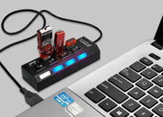 USBハブ USB2.0 HUB 50cmケーブル 4ポート スイッチ付き バスパワー 高速 データ転送 480Mbps リチウム ドッキングステーション 充電器 USBコンセント 小型 コンパクト 使いやすい LEDライト パソコン ノートパソコン ノートPC 周辺機器 Windows