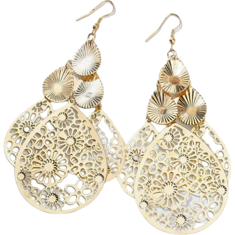 ピアス フックピアス ロング レディース アクセサリー フラワー 花 透かし模様 揺れる 大きめ アンティーク調 キラキラ きれい パーティー プレゼント ギフト 女性用