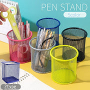 ペン立て 鉛筆立て 整理用品 ペンスタンド ペンホルダー 文房具入れ メッシュ メタル 円形 四角形 ラウンド スクエア オフィス 金属 シンプル カラフル