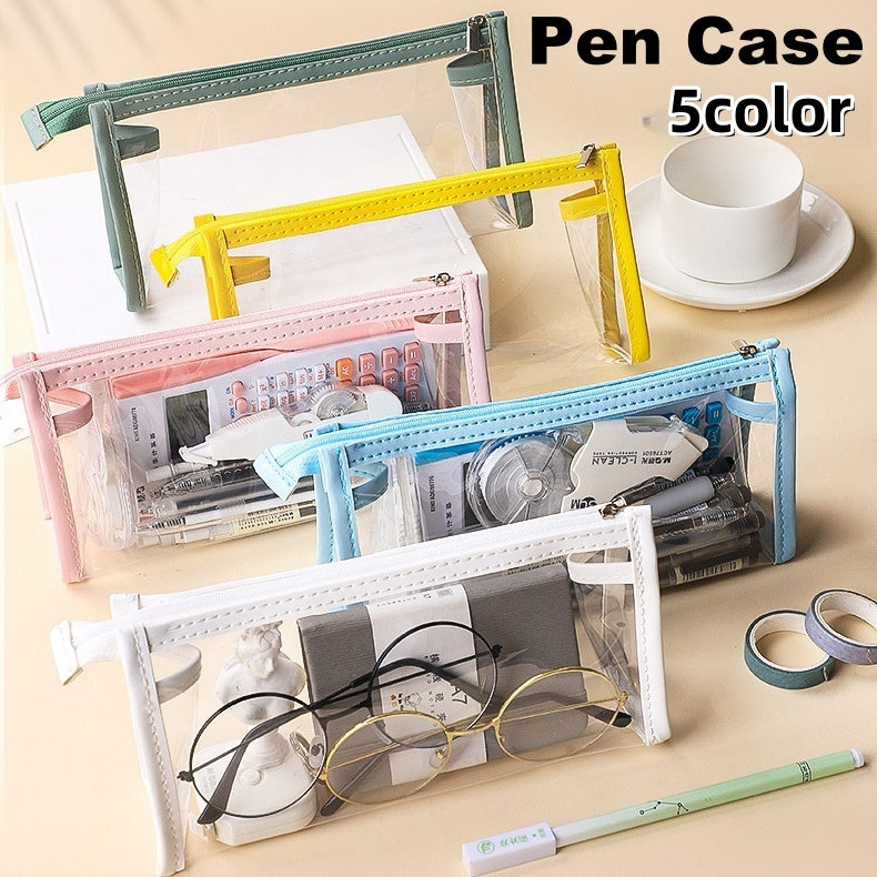 ペンケース 筆箱 文房具入れ ペン入れ クリア 透明 ポーチ ファスナー 小物入れ 防水 大容量 シンプル 学生 メンズ レディース