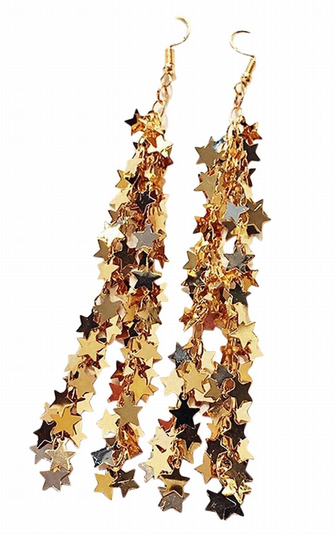 ピアス 星 スター タッセル ロングピアス チェーンピアス フックピアス アクセサリー ジュエリー レディース 揺れる ゴージャス 派手 パーティ お出かけ プレゼント ギフト