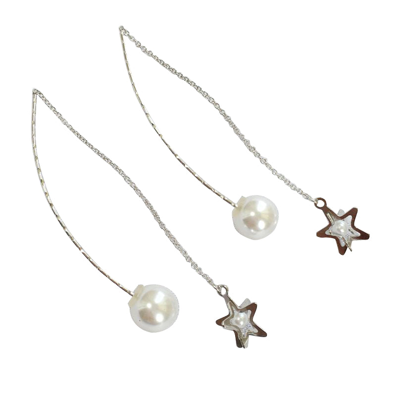 チェーンピアス フェイクパール スターモチーフ チェーン ピアス レディースアクセ 全2色 スター 星 カジュアル 上品 レディース アクセサリー アクセ