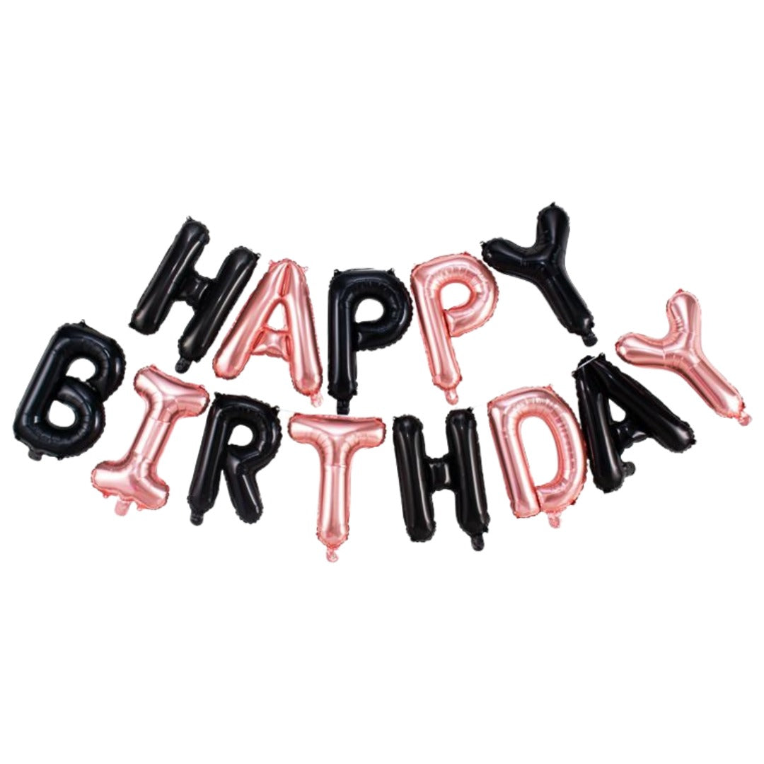 バルーン 誕生日 バースデーバルーン HAPPYBIRTHDAY アルミ風船 誕生会 ブラック×ローズゴールド バリエーション画像