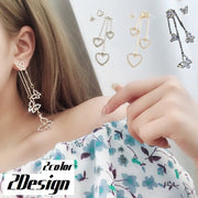 ピアス ロング チェーン スタッドピアス アシンメトリー 揺れる ちょう 蝶 ハート キラキラ 可愛い おしゃれ レディース 女性 ギフト プレゼント