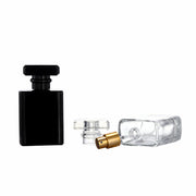 アトマイザー スプレーボトル 50ml 香水 詰め替え容器 ガラス製 キャップ付 レフィルボトル クリア 透明 ブラック マット スクエア 四角 小分けボトル