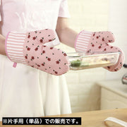 鍋つかみ オーブンミトン キッチングローブ 手袋 単品 左右兼用 耐熱 断熱 防水 厚手 電子レンジ ループ付き 花柄 チェック