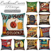 クッション用カバー クッションカバー 50cm 60cm カバーのみ ビール ワイン スクエア型 四角形 正方形 レトロ 英文 英字 アルファベット おしゃれ 模様替え イメージチェンジ イメチェン 単品 1枚 カバーだけ ジッパー チャック ファスナー インテリアファブリック 生活雑貨 日用品 小物