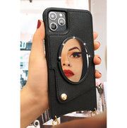 iPhone用ケース スマートフォンケース スマホケース スマホカバー ショルダーストラップ付き ミラー付き スタンド機能 フェイクレザー 斜めがけ 首掛け 肩掛け シンプル 背面保護 保護 傷防止 耐衝撃 落下防止 おしゃれ お洒落 可愛い レディース 女性 iPhone用 アイフォン 保護カバー