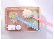 ボディブラシ バスボール付き バス用品 長柄 ロング 両面 ブルー ピンク グリーン 泡立ち 背中 引っ掛けられる 握りやすい