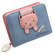 財布 ウォレット 2つ折りサイズ 猫 キャット 小銭入れ お札入れ レディース 女性 女の子 ガールズ かわいい キュート たっぷり収納 ファナー カード入れ クリアポケット フェイクレザー 婦人用