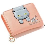 財布 ウォレット 2つ折りサイズ 猫 キャット 小銭入れ お札入れ レディース 女性 女の子 ガールズ かわいい キュート たっぷり収納 ファナー カード入れ クリアポケット フェイクレザー 婦人用