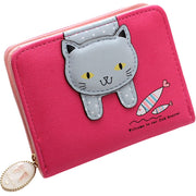 財布 ウォレット 2つ折りサイズ 猫 キャット 小銭入れ お札入れ レディース 女性 女の子 ガールズ かわいい キュート たっぷり収納 ファナー カード入れ クリアポケット フェイクレザー 婦人用