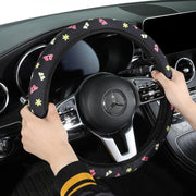 ハンドルカバー 車内装飾 カーアクセサリー 車用アクセサリー 丸形 ラウンド型 O型 D型 総柄 花柄 フラワー 蝶 バタフライ 肉球 ブラック カラフル ポップ カジュアル おしゃれ