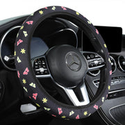 ハンドルカバー 車内装飾 カーアクセサリー 車用アクセサリー 丸形 ラウンド型 O型 D型 総柄 花柄 フラワー 蝶 バタフライ 肉球 ブラック カラフル ポップ カジュアル おしゃれ