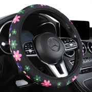 ハンドルカバー 車内装飾 カーアクセサリー 車用アクセサリー 丸形 ラウンド型 O型 D型 総柄 花柄 フラワー 蝶 バタフライ 肉球 ブラック カラフル ポップ カジュアル おしゃれ