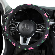 ハンドルカバー 車内装飾 カーアクセサリー 車用アクセサリー 丸形 ラウンド型 O型 D型 総柄 花柄 フラワー 蝶 バタフライ 肉球 ブラック カラフル ポップ カジュアル おしゃれ