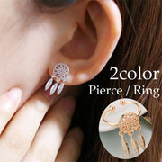 ピアス リング レディース アクセサリー スタッド フリーサイズ ドリームキャッチャー風 羽 ボヘミアン 揺れる 小さめ おしゃれ ゴールドカラー シルバーカラー