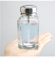 ガラスディスペンサー ネイルリムーバー入れ ガラス容器 ガラス瓶 丸型 角型 溶剤入れ 180ml ネイルグッツ ネイル用品 ネイルツール マニキュアツール ネイルオフ リムーバー プッシュ式 液体保管容器 お洒落 可愛い ハンドラップ クリーナー 除光液 アルコール