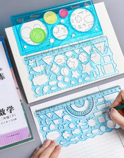 製図テンプレート 7点セット お絵描き定規 文房具 多機能定規 多形定規 描画テンプレート デザイン ステンシル 絵図 デッサン