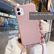iPhone用ケース スマホカバー iPhone用カバー 携帯ケース ショルダーストラップ付 レディース 背面保護 傷防止 落下防止 シンプル 無地 単色 マット 斜め掛け おしゃれ かわいい 大人可愛い 女性 アイフォン用 アイフォーン用 スマートフォン