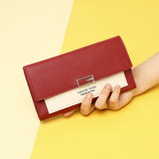 長財布 カードケース カード入れ 三つ折り お札入れ 小銭入れ レディース 女性 ウォレット レザー調 ロゴ入り 英字 ファスナー チャック フェイクレザー 財布 スクエア 長方形 おしゃれ かわいい きれいめ 上品 シンプル スナップボタン プレゼント ギフト 赤 黒 ピンク 灰 緑 青