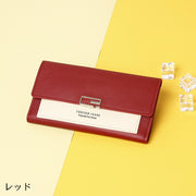 長財布 カードケース カード入れ 三つ折り お札入れ 小銭入れ レディース 女性 ウォレット レザー調 ロゴ入り 英字 ファスナー チャック フェイクレザー 財布 スクエア 長方形 おしゃれ かわいい きれいめ 上品 シンプル スナップボタン プレゼント ギフト 赤 黒 ピンク 灰 緑 青