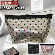 化粧ポーチ コスメポーチ メイクポーチ レディース 女性 小物入れ 化粧品収納 メッシュ コンパクト ミニ 軽量 ファスナー ハート かわいい おしゃれ 持ち運び 整理整頓 携帯用 女の子 学生 婦人