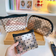 化粧ポーチ コスメポーチ メイクポーチ レディース 女性 小物入れ 化粧品収納 メッシュ コンパクト ミニ 軽量 ファスナー ハート かわいい おしゃれ 持ち運び 整理整頓 携帯用 女の子 学生 婦人