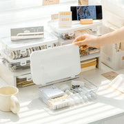 収納ケース ボックス 小物入れ 蓋付き 持ち手 取っ手 積み重ね 卓上 デスク 机 透明 クリア 収納グッズ  チェスト 整理 整頓 オーガナイザー 便利