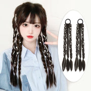 エクステ 三つ編み エクステンション 単品 ゴム付き 簡単装着 レディース 付け毛 部分ウィッグ ヘアアレンジ イメチェン 3連 ブレイド パール調ビジュー付 ナチュラル ブラウン