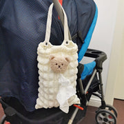 ティッシュケース ティッシュカバー ティッシュホルダー 吊り下げ 壁掛け 車用 車載 後部座席 クマ 熊 もこもこ シンプル お洒落 ボックスティッシュ カー用品 車用品