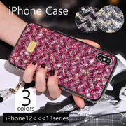 iPhoneケース 13 12 スマホケース キラキラ グリッター ラインストーン アイフォンカバー 傷防止 背面保護 ゴージャス ブラック ローズ ゴールドカラー