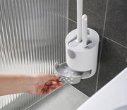トイレブラシ 2in1 ケース付き 掃除ブラシ シリコン製 引き出し付き 排水 壁付け可 床置き 円柱型 ソフト 柔らかい 傷つけにくい バイカラー トイレ用品 掃除用具 シンプル スッキリ 省スペース